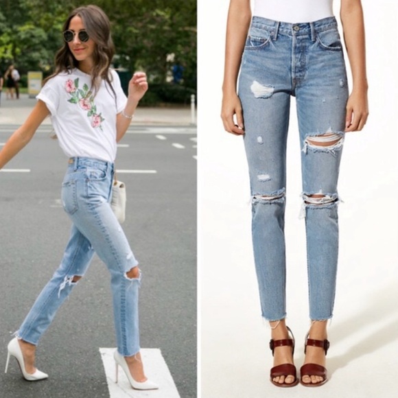 GRLFRND Karolina High Waisted Distressed Skinny Women’s Blue Jeans Size 25 - Picture 2 of 16